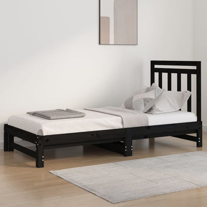 Sofá-cama de puxar 2x(90x200) cm pinho maciço preto