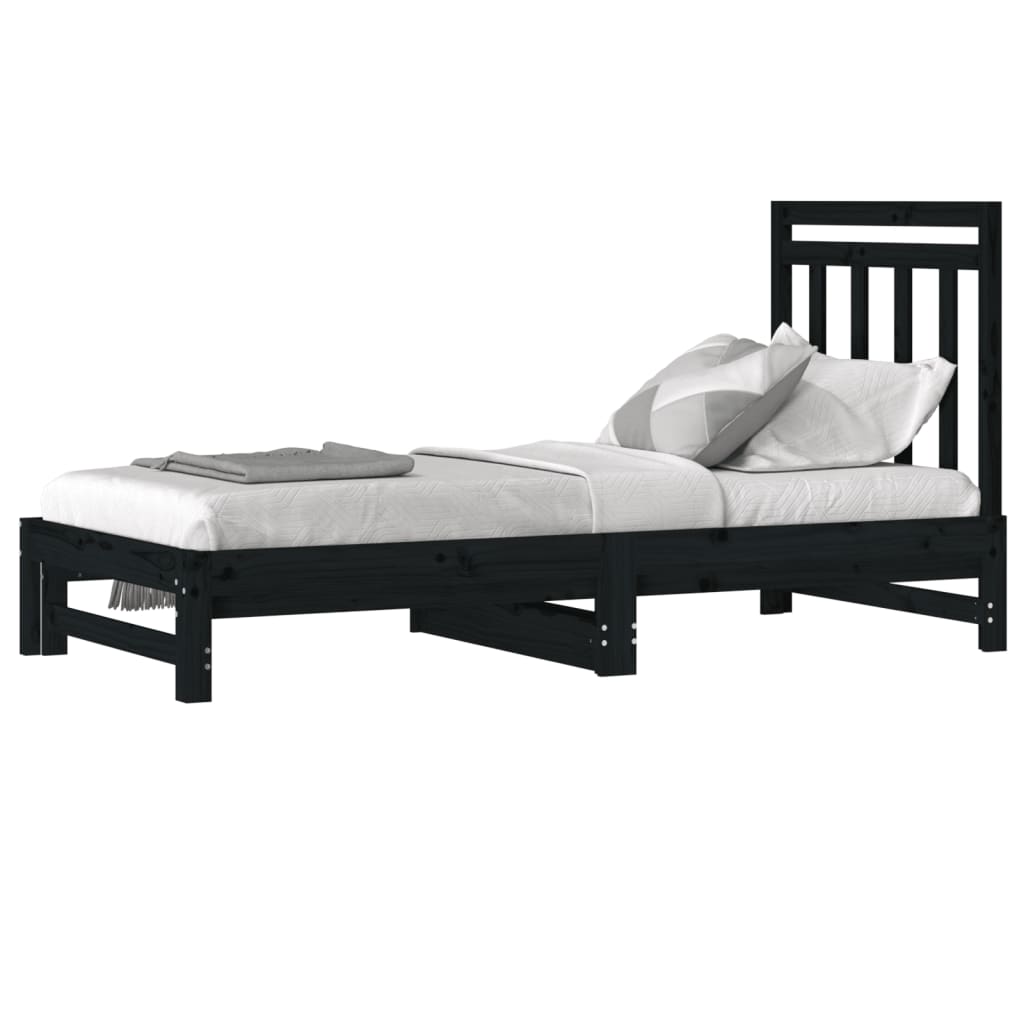 Estrutura sofá-cama de puxar 2x(90x190) cm pinho maciço preto