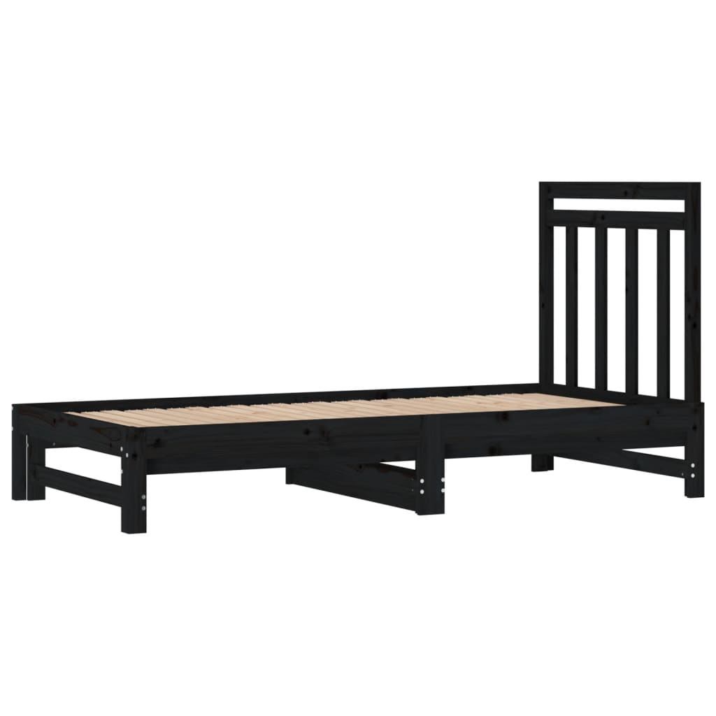 Estrutura sofá-cama de puxar 2x(90x190) cm pinho maciço preto