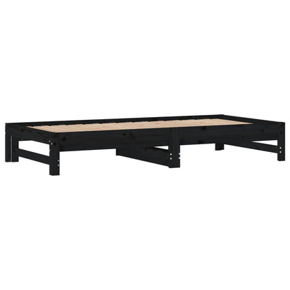 Estrutura sofá-cama de puxar 2x(90x190) cm pinho maciço preto