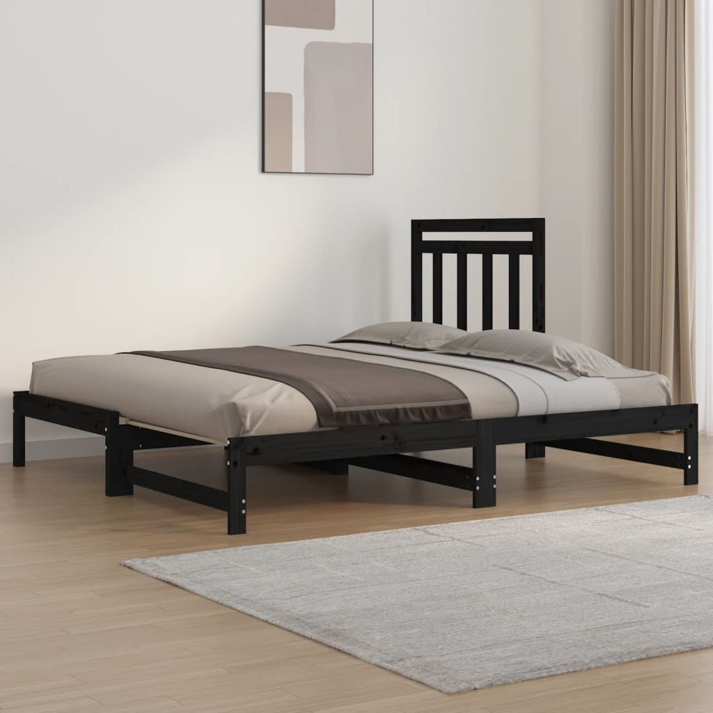 Estrutura sofá-cama de puxar 2x(90x190) cm pinho maciço preto