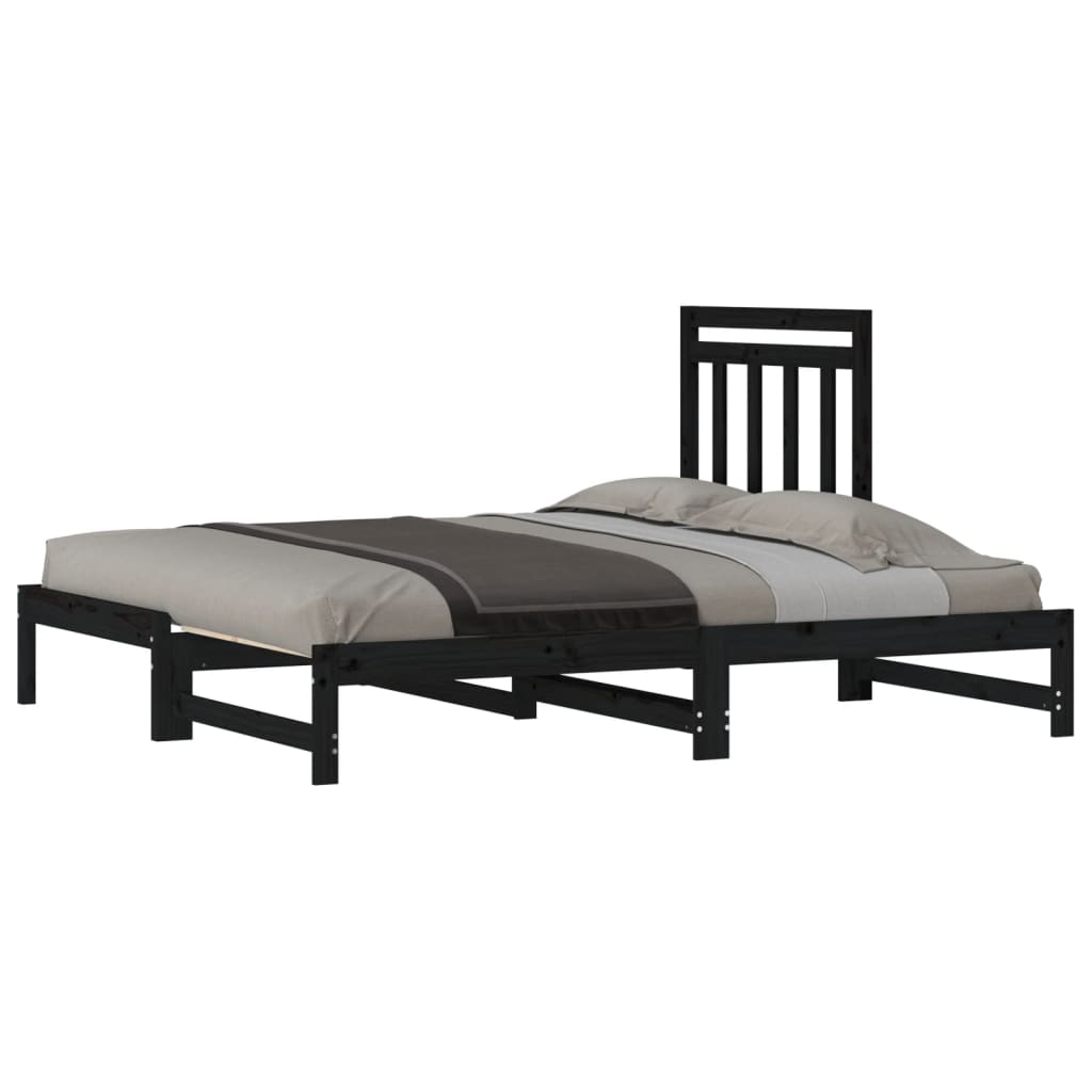 Estrutura sofá-cama de puxar 2x(90x190) cm pinho maciço preto