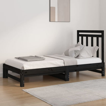 Estrutura sofá-cama de puxar 2x(90x190) cm pinho maciço preto