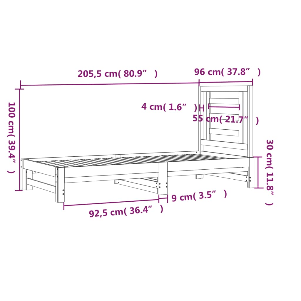 Estrutura sofá-cama de puxar 2x(90x200) cm pinho castanho-mel