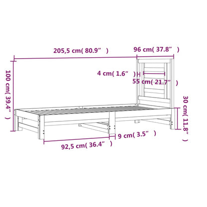 Estrutura sofá-cama de puxar 2x(90x200) cm pinho castanho-mel