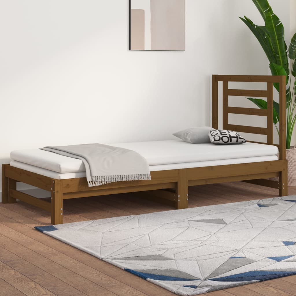 Estrutura sofá-cama de puxar 2x(90x200) cm pinho castanho-mel