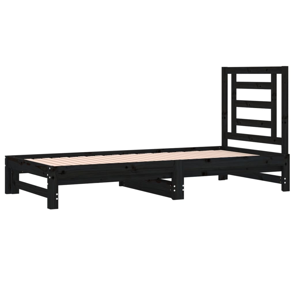 Sofá-cama de puxar 2x(90x200) cm pinho maciço preto