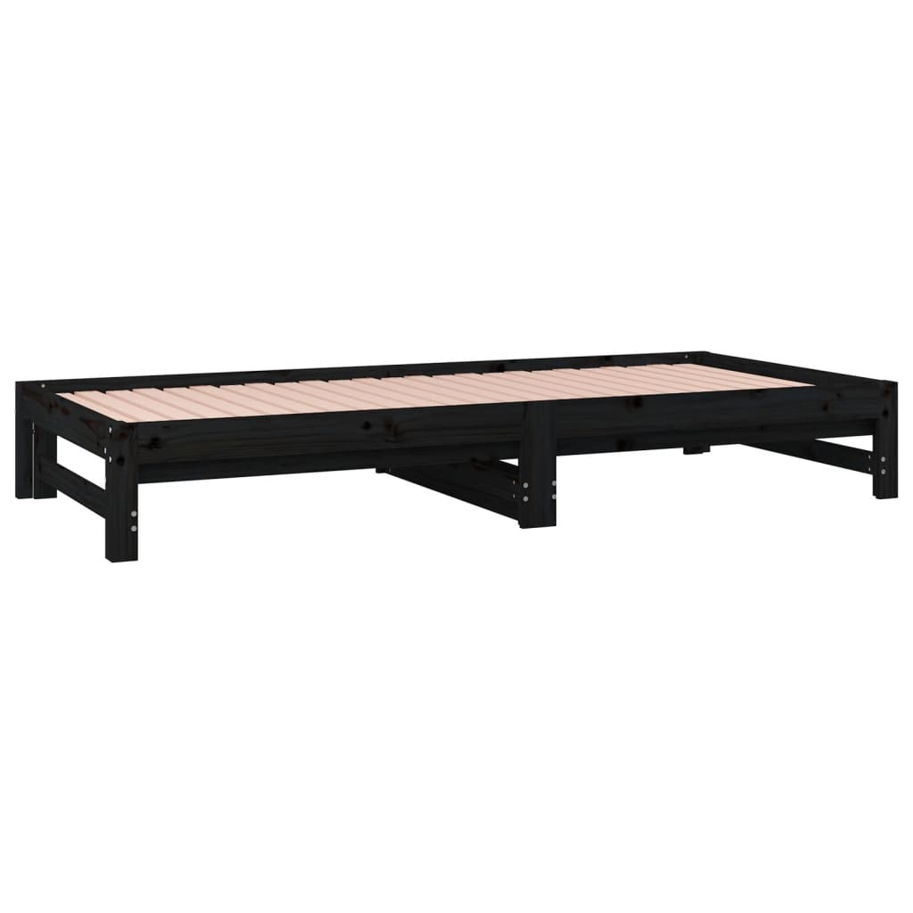 Sofá-cama de puxar 2x(90x200) cm pinho maciço preto