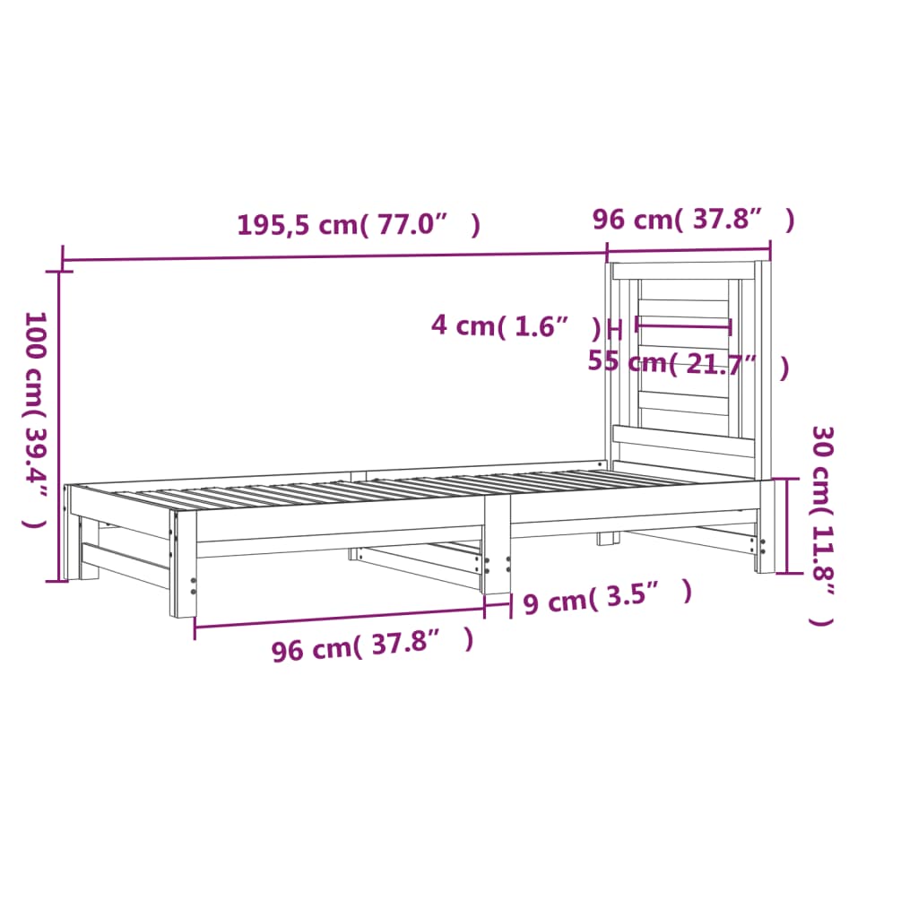 Estrutura sofá-cama de puxar 2x(90x190) cm pinho maciço branco