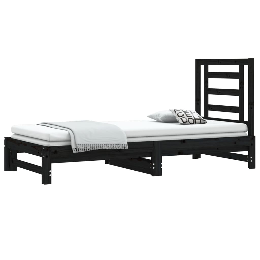 Estrutura sofá-cama de puxar 2x(90x190) cm pinho maciço preto