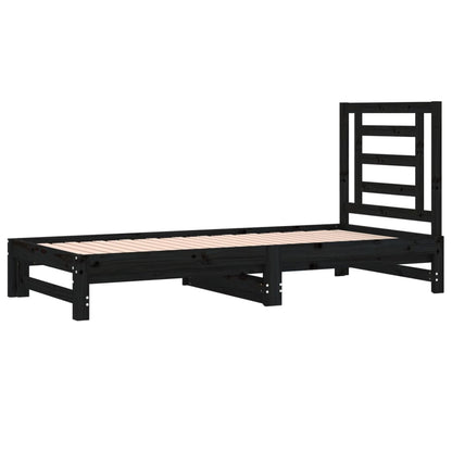 Estrutura sofá-cama de puxar 2x(90x190) cm pinho maciço preto