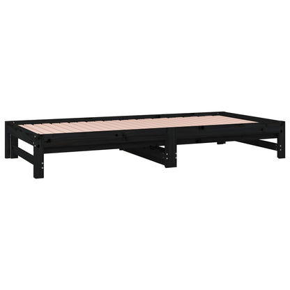 Estrutura sofá-cama de puxar 2x(90x190) cm pinho maciço preto