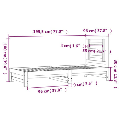 Estrutura sofá-cama de puxar 2x(90x190) cm pinho maciço preto