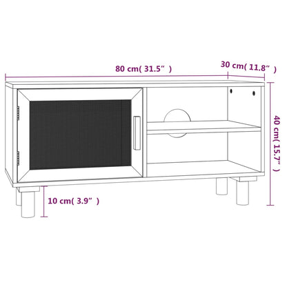 Móvel de TV 80x30x40 cm pinho maciço/vime natural castanho