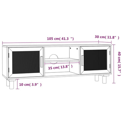 Móvel de TV 105x30x40 cm pinho maciço/vime natural branco