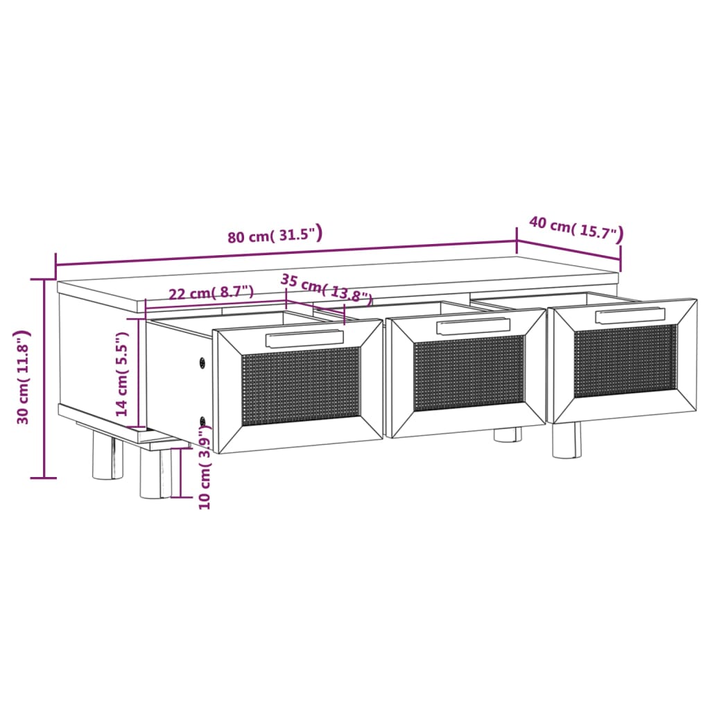 Mesa de centro 80x40x30 cm deriv. madeira/pinho maciço branco