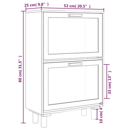 Sapateira Elsie - Com 2 Compartimentos - Cor Branco - 52x25x80 cm - Derivados de madeira e Vime Natural - Design Escandinavo