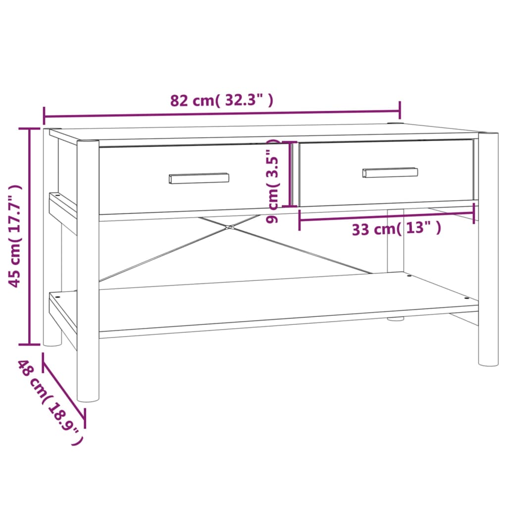 Mesa de centro 82x48x45 cm derivados de madeira branco