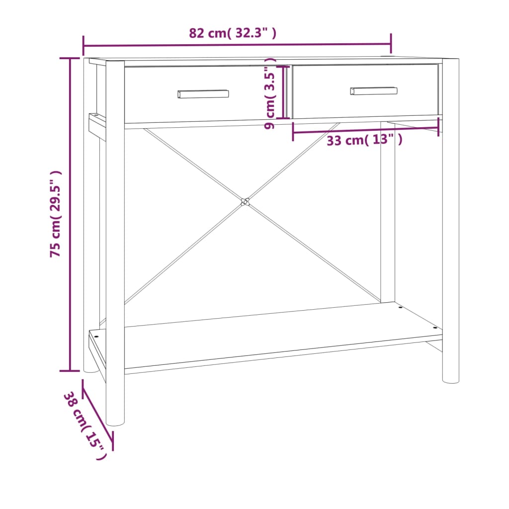 Mesa consola 82x38x75 cm derivados de madeira