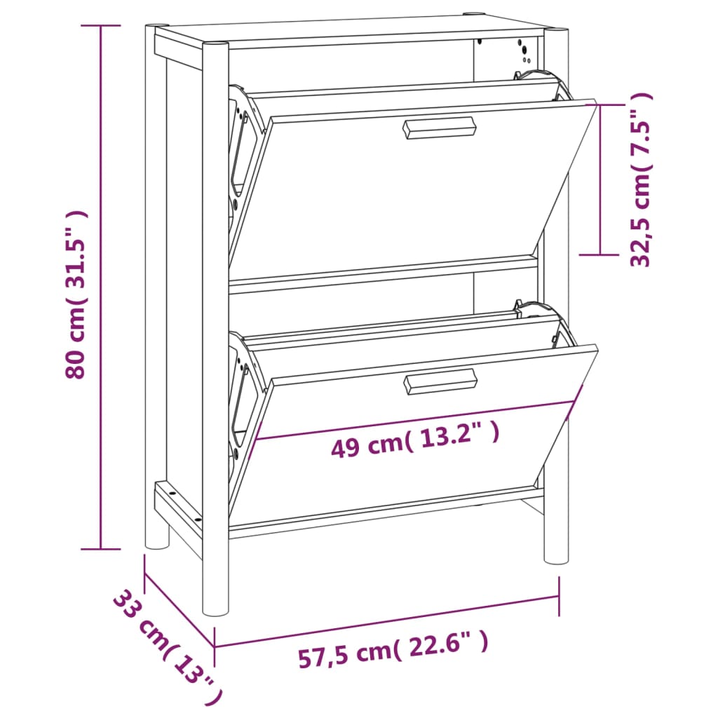 Sapateira Greta - Com 2 Compartimentos - Cor Branco - 57,5x33x80 cm - Derivados de Madeira e Pinho Maciço - Design Moderno