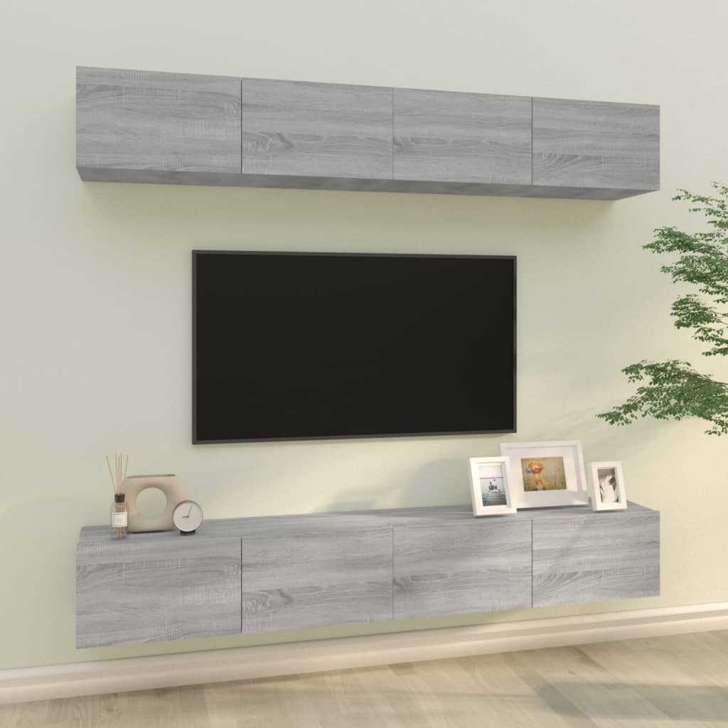 Armários de parede p/ TV 4 pcs 100x30x30 cm cinzento sonoma