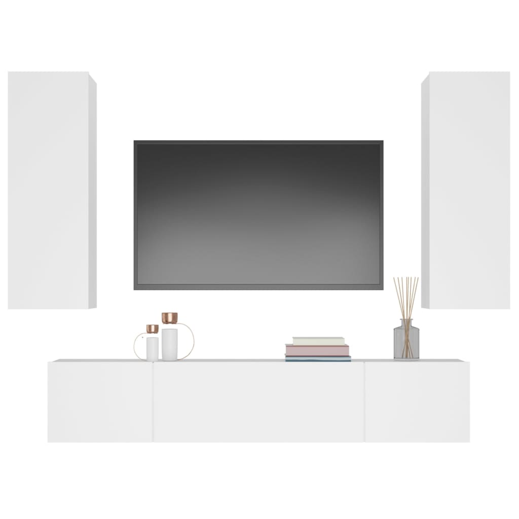 Conjunto móveis de TV 4 pcs madeira processada branco