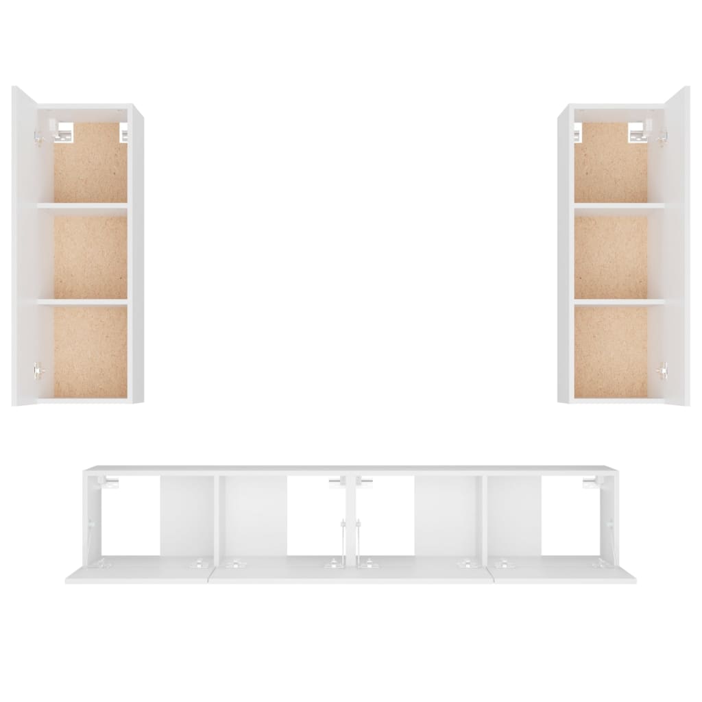 Conjunto móveis de TV 4 pcs madeira processada branco