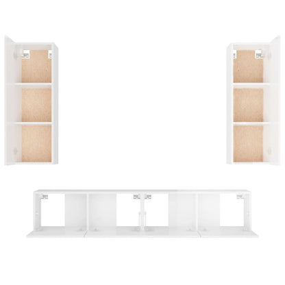 4 pcs conjunto móveis de TV madeira processada branco brilhante