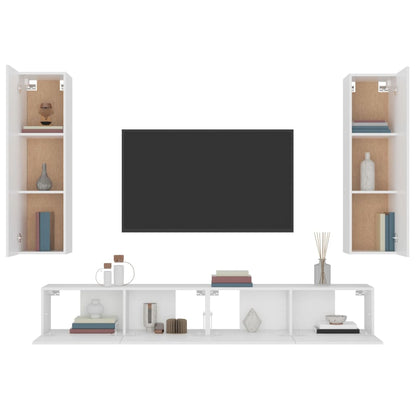 Conjunto móveis de TV 4 pcs madeira processada branco