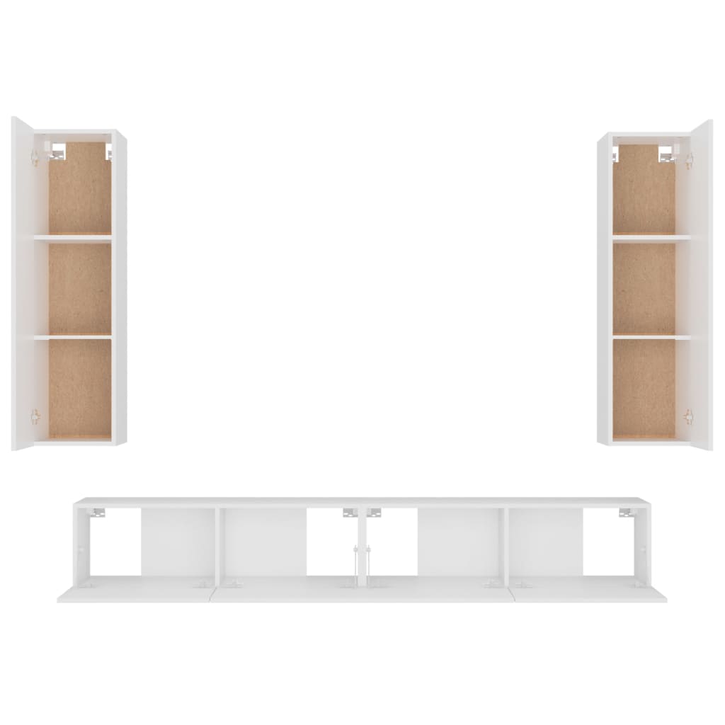 Conjunto móveis de TV 4 pcs madeira processada branco