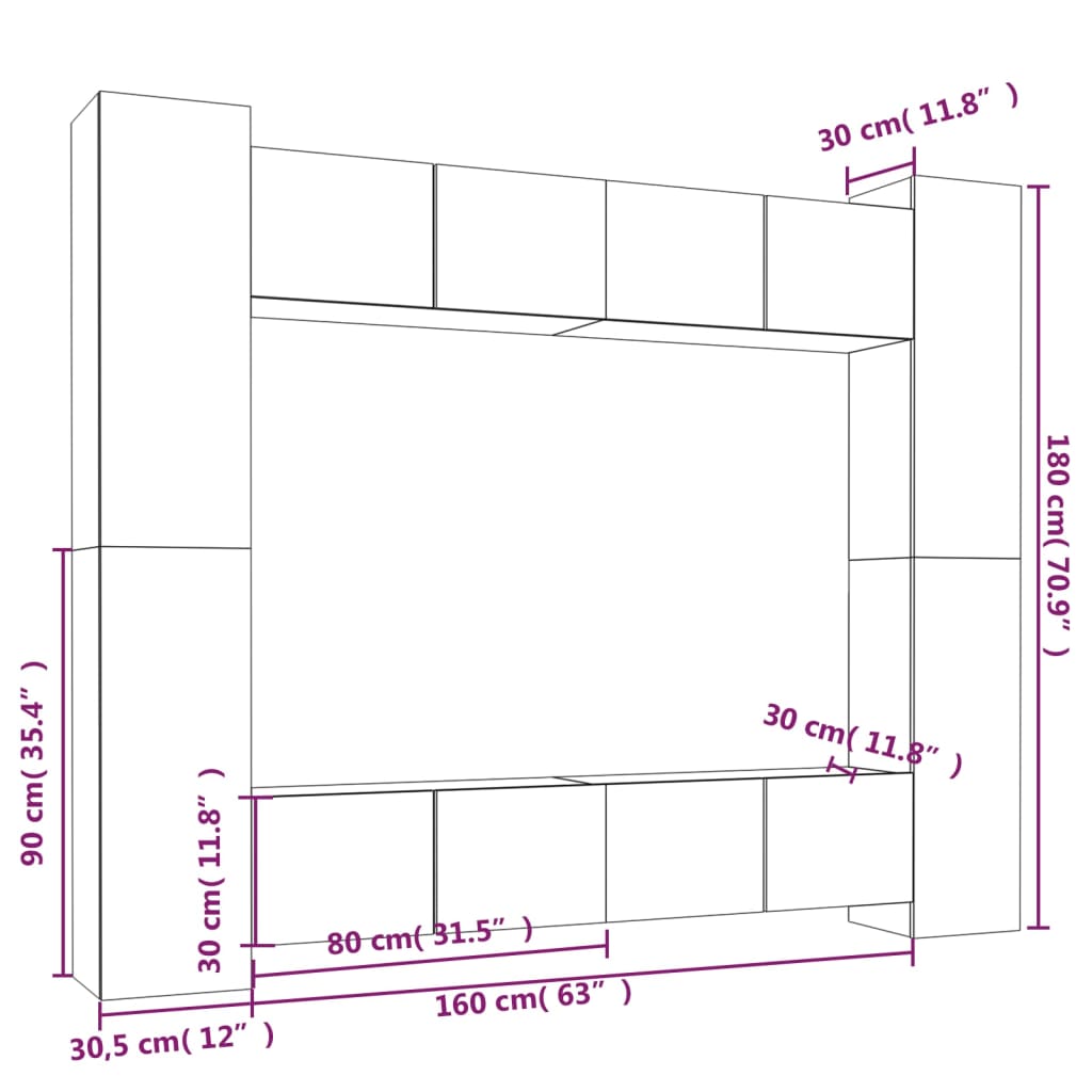 Conjunto móveis de TV 8 pcs madeira processada branco