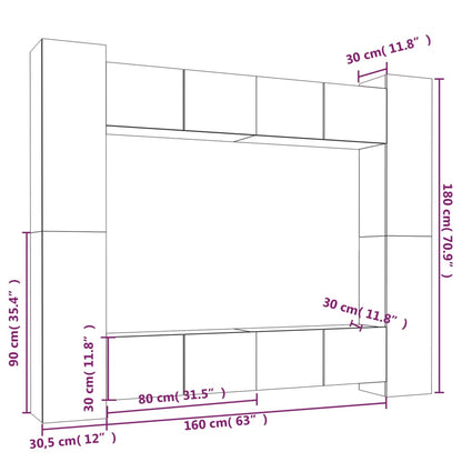 Conjunto móveis de TV 8 pcs madeira processada branco