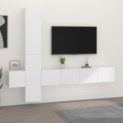 Conjunto móveis de TV 5 pcs madeira processada branco