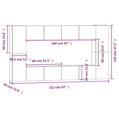 Conjunto móveis de TV 8 pcs madeira processada branco