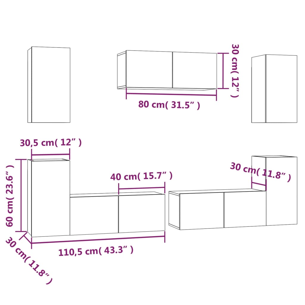 Conjunto móveis de TV 7 pcs madeira processada branco