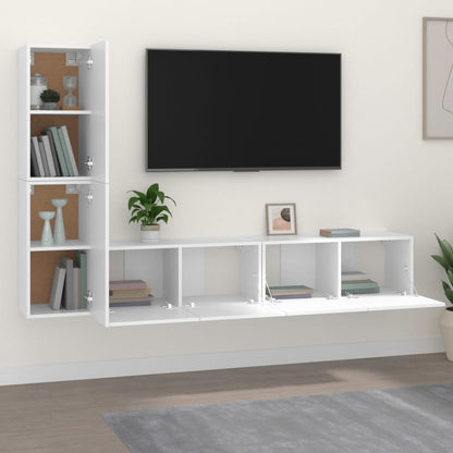 Conjunto móveis de TV 4 pcs madeira processada branco