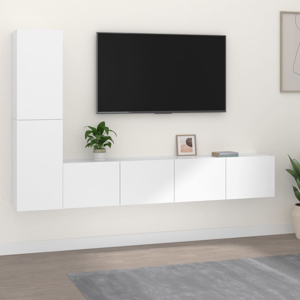 Conjunto móveis de TV 4 pcs madeira processada branco