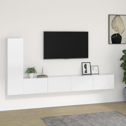 3 pcs conjunto móveis de TV madeira processada branco brilhante