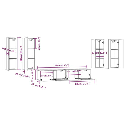 Conjunto móveis de TV 6 pcs madeira processada branco