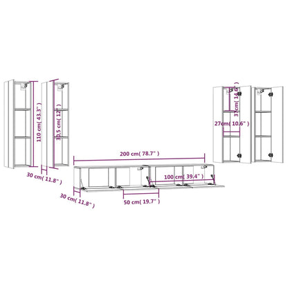 6 pcs conjunto móveis de TV madeira processada branco brilhante