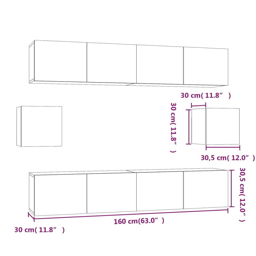 Conjunto móveis de TV 6 pcs madeira processada preto