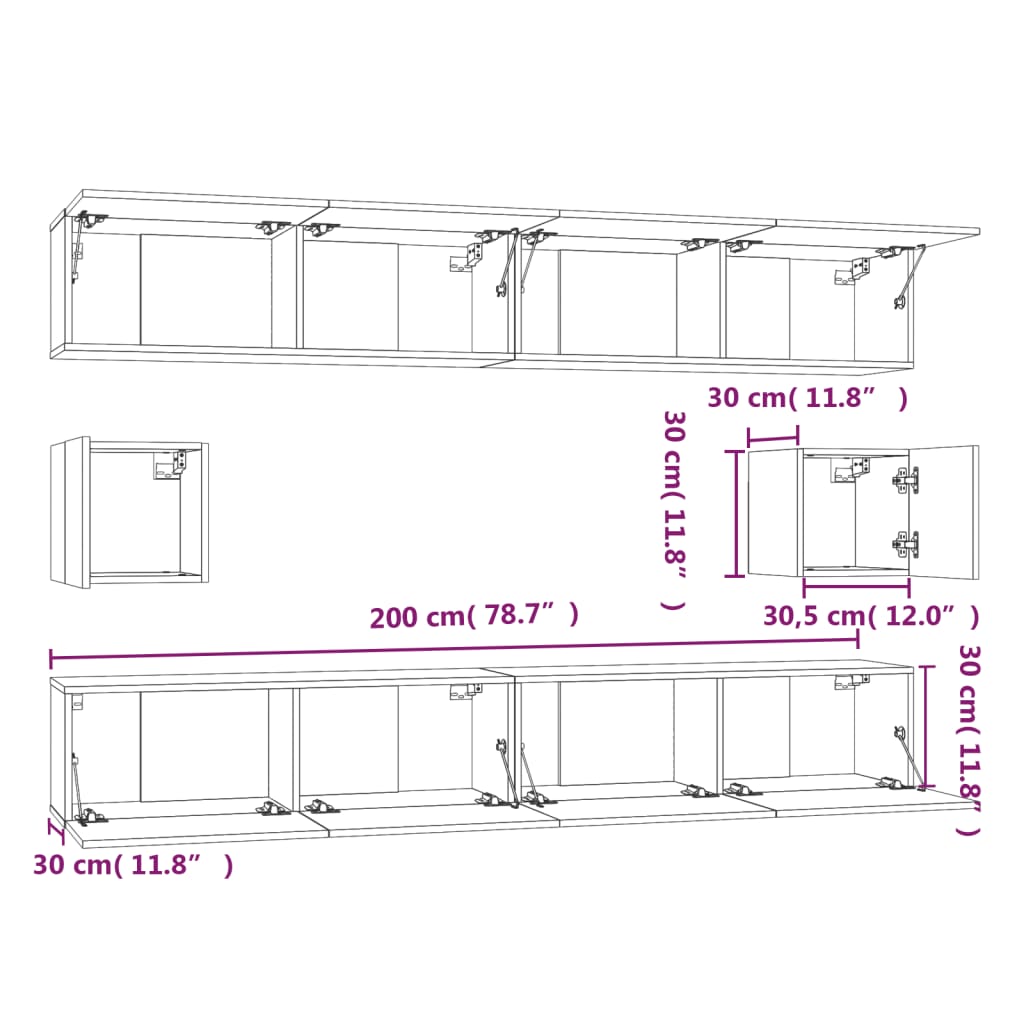 Conjunto móveis de TV 6 pcs madeira processada branco