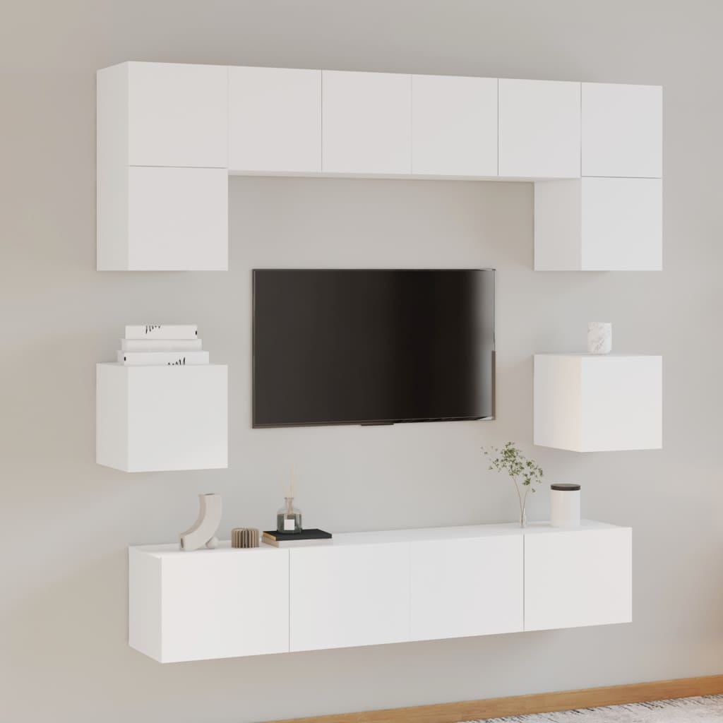 Conjunto móveis de TV 8 pcs madeira processada branco