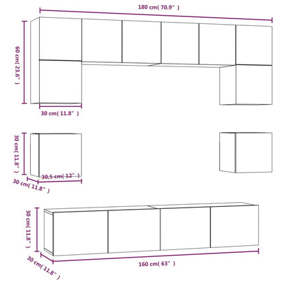 Conjunto móveis de TV 8 pcs madeira processada preto