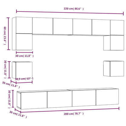 Conjunto móveis de TV 8 pcs madeira processada branco