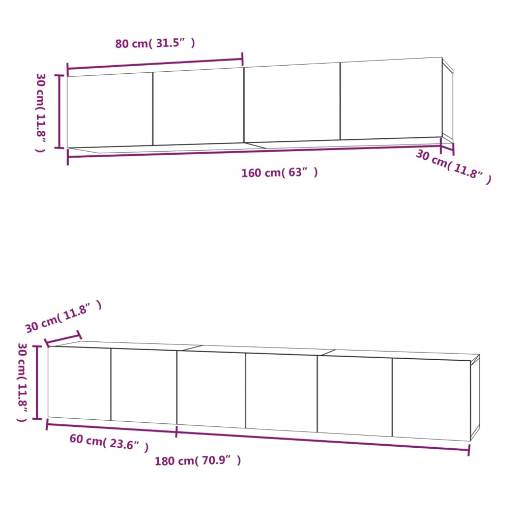 Conjunto móveis de TV 5 pcs madeira processada branco