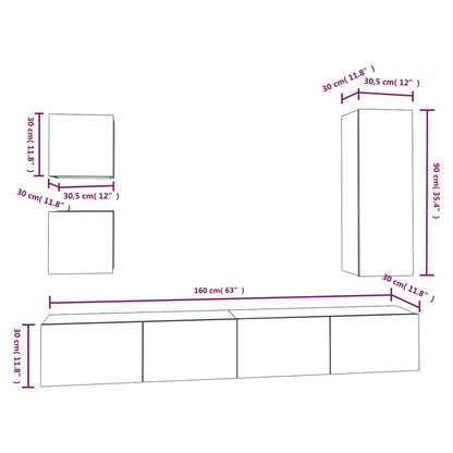 Conjunto móveis de TV 5 pcs madeira processada branco