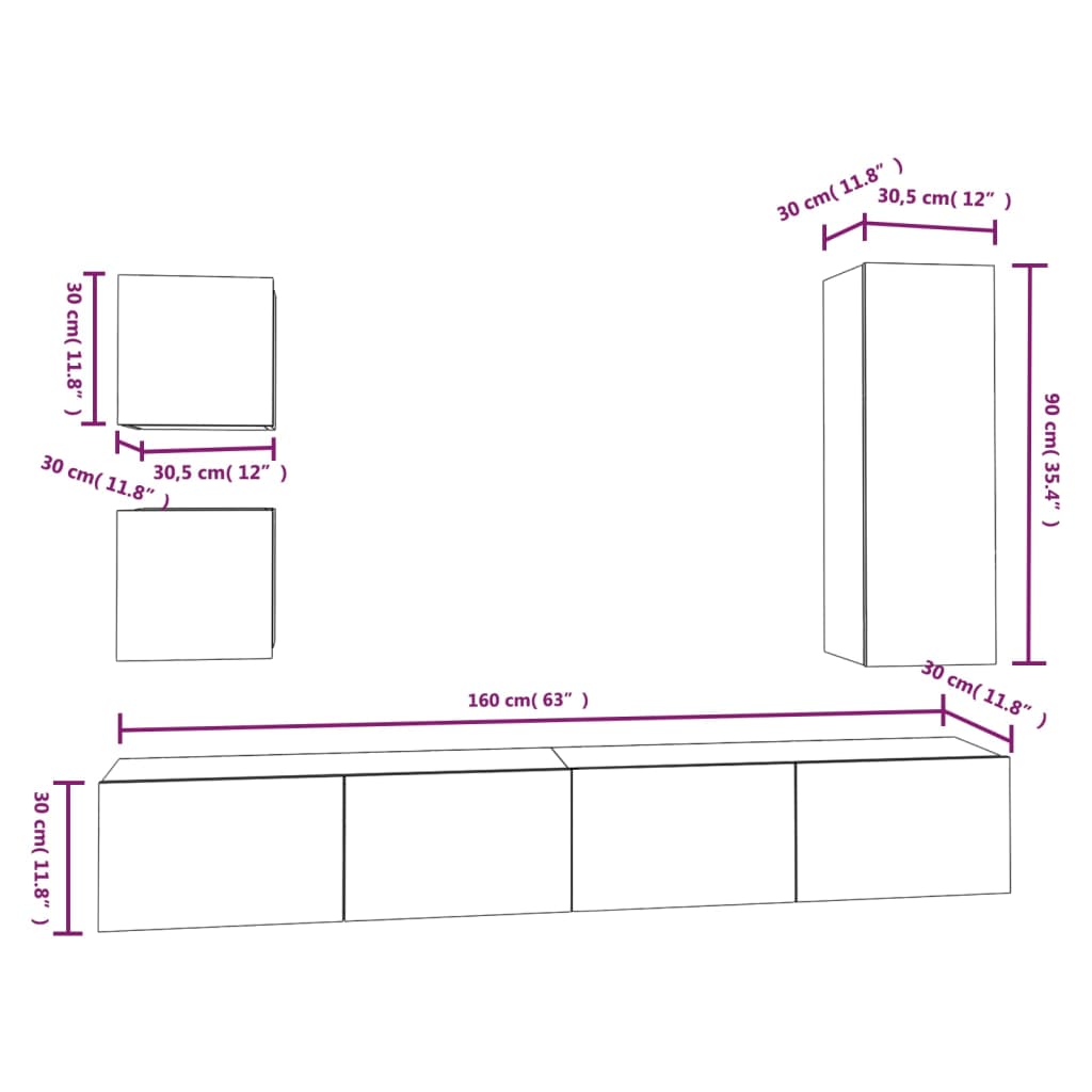 Conjunto móveis de TV 5 pcs madeira processada preto