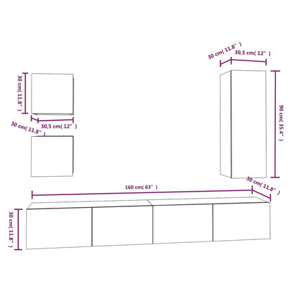 Conjunto móveis de TV 5 pcs madeira processada preto