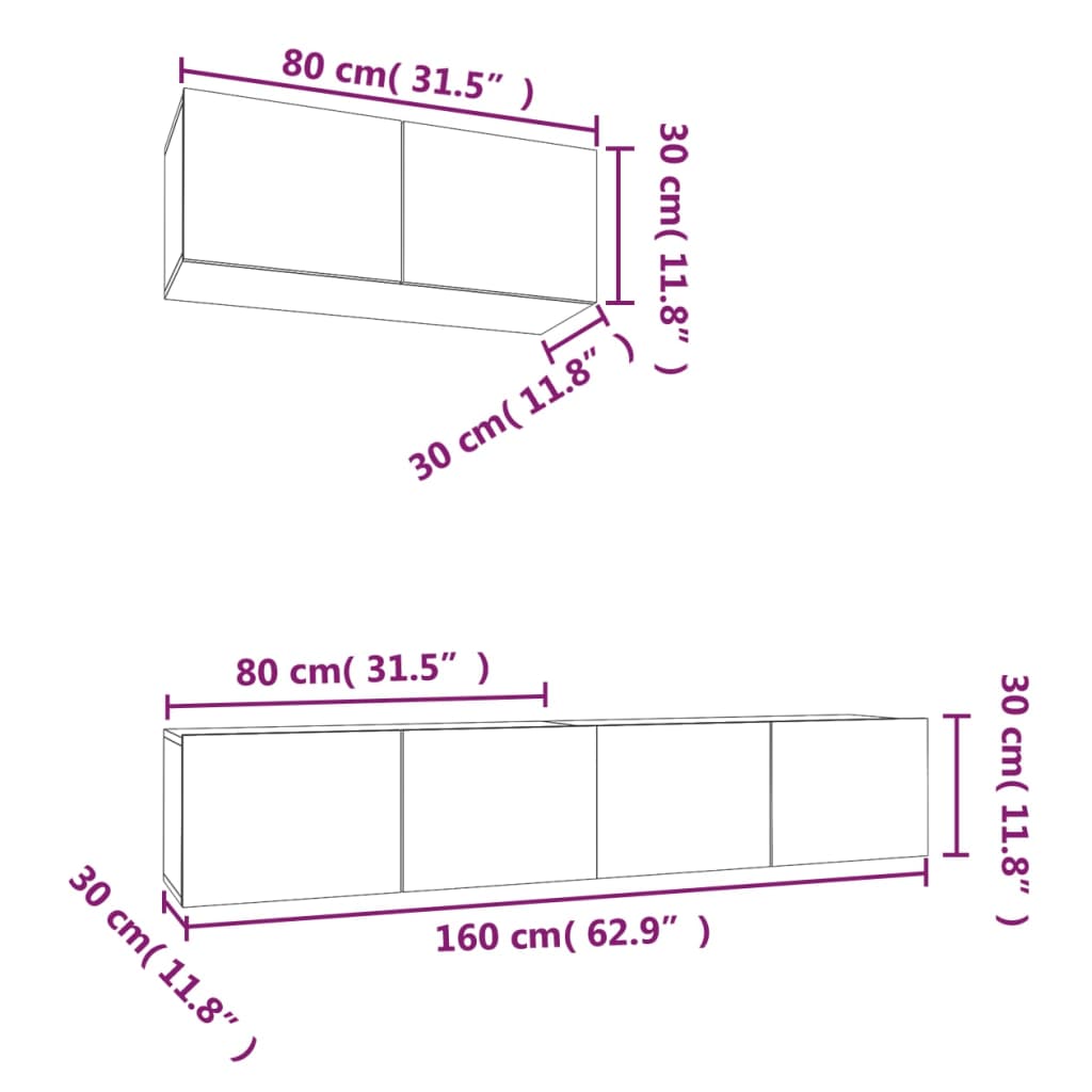 Conjunto móveis de TV 3 pcs madeira processada preto